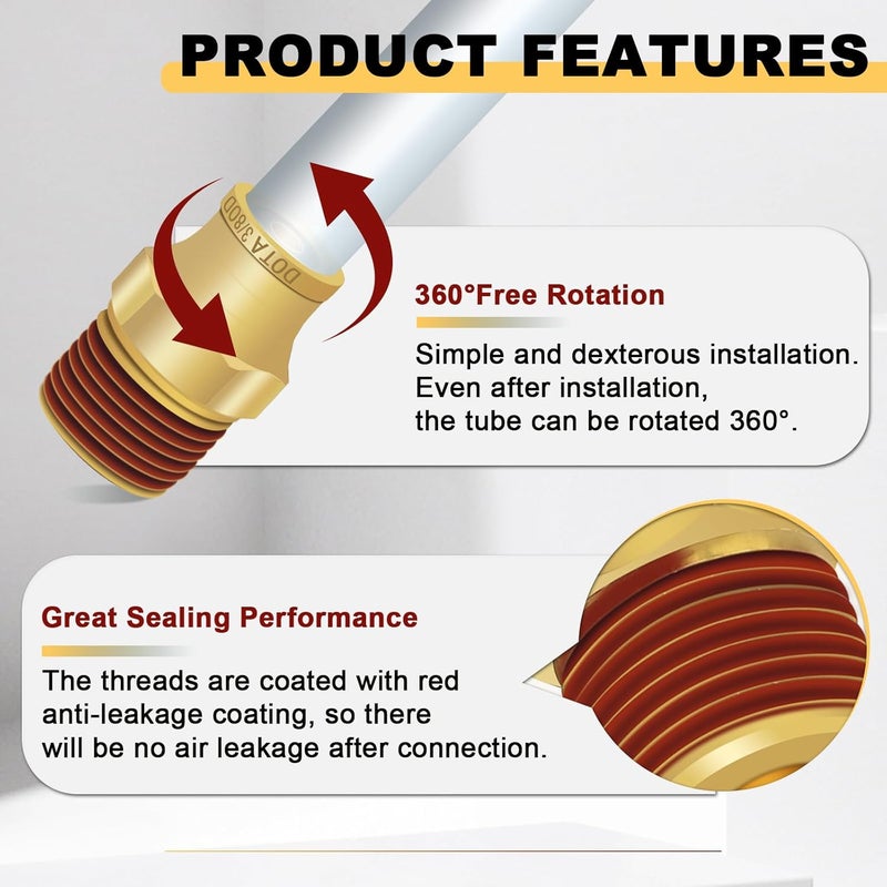 Siptenk 3/8" DOT Brass Push to Connect Air Line Fittings 5 PCS, 3/8" OD Tube x 3/8" NPT Thread Air Brake Line Quick Connect Fittings for Truck Trailers Industry Air System - Image 3